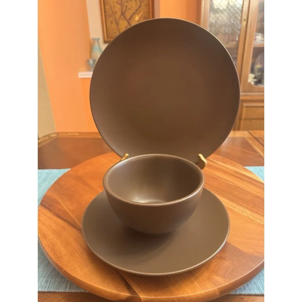 IKEA FARGRIK 11” DINNER PLATES, Salad Plate & Bowl DARK BROWN